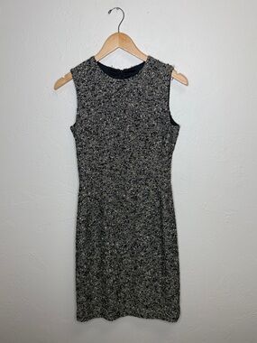 Barneys New York Black and Silver Tweed Midi Sheath Dress